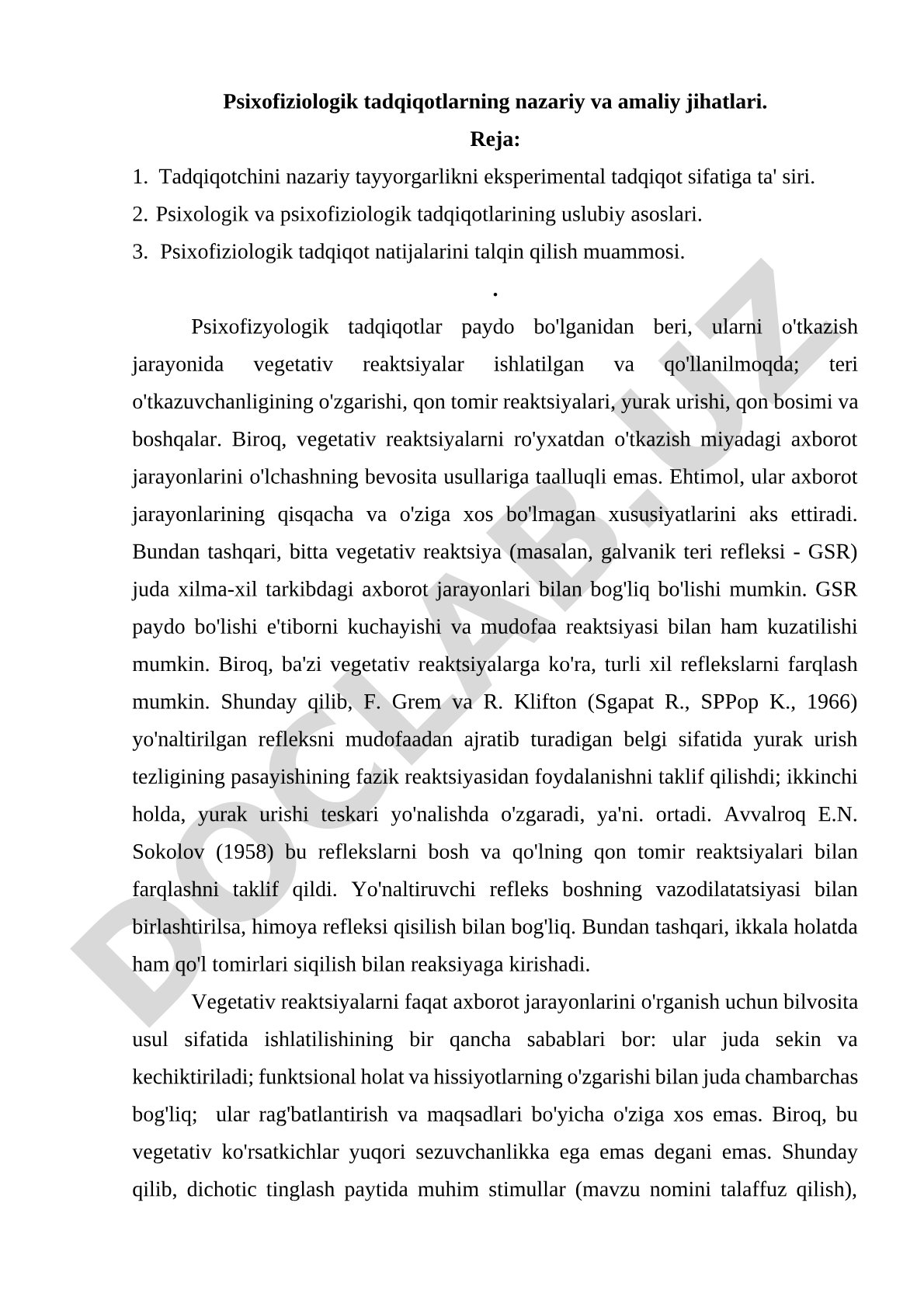 Psixofiziologik tadqiqotlarning nazariy va amaliy jihatlari
