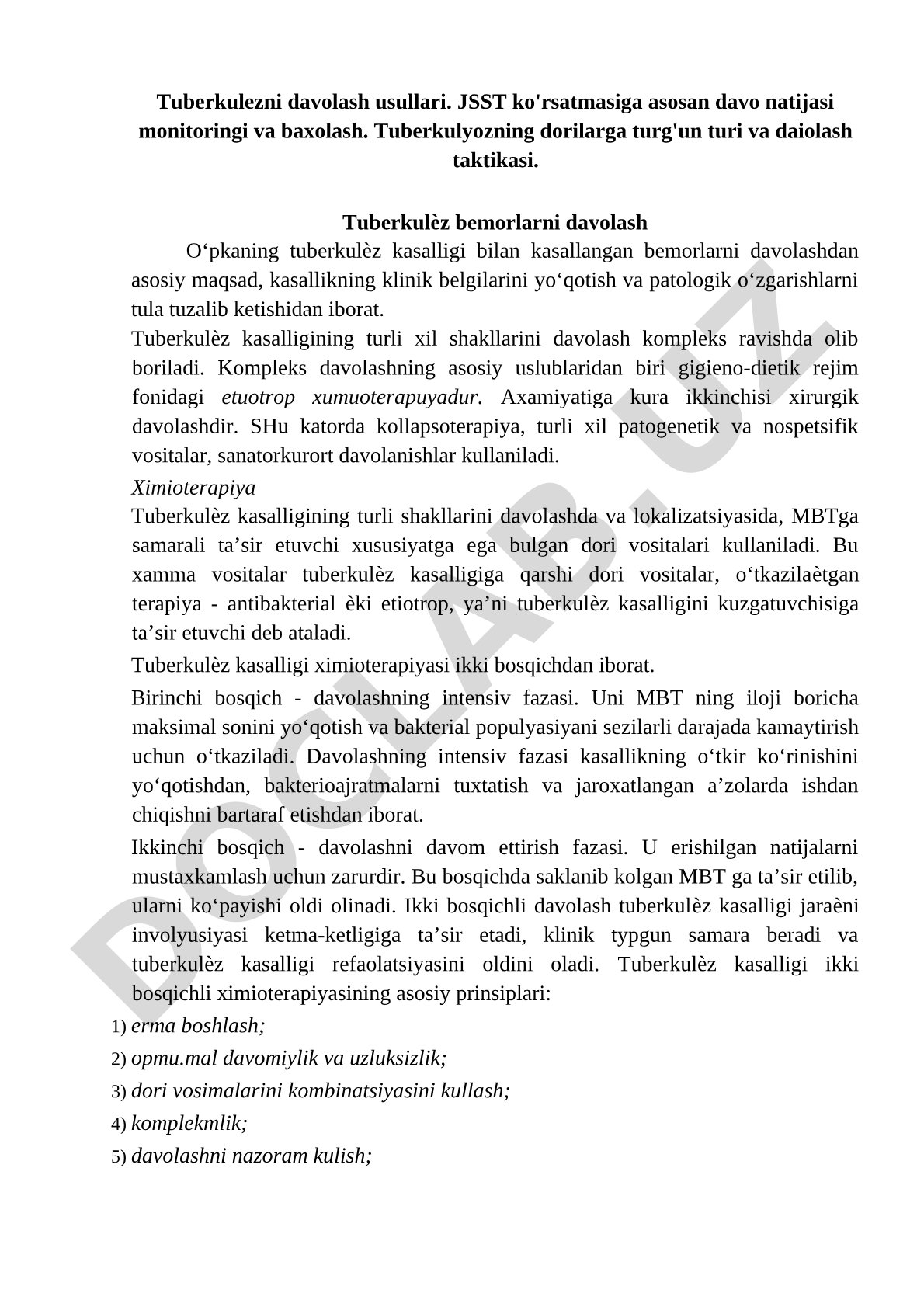 Tuberkulezni davolash usullari