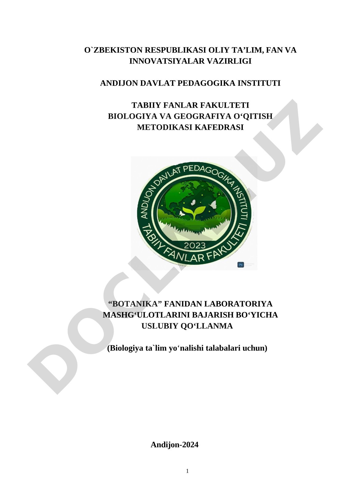 Botanika fanidan laboratoriya mashg'ulotlari bo'yicha uslubiy qo'llanma