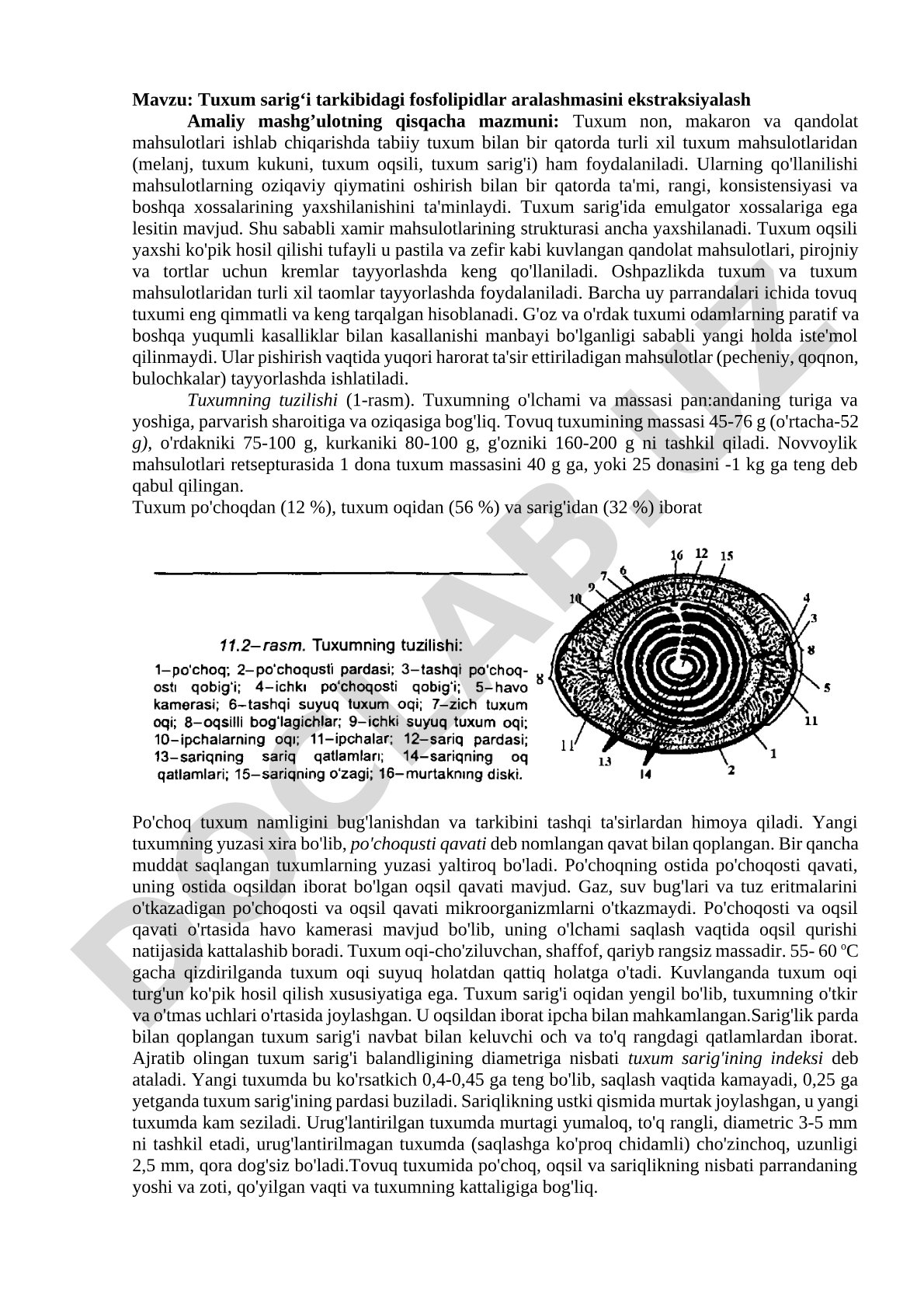 Tuxum sarig'i tarkibidagi fosfolipidlar aralashmasini ekstraksiyalash