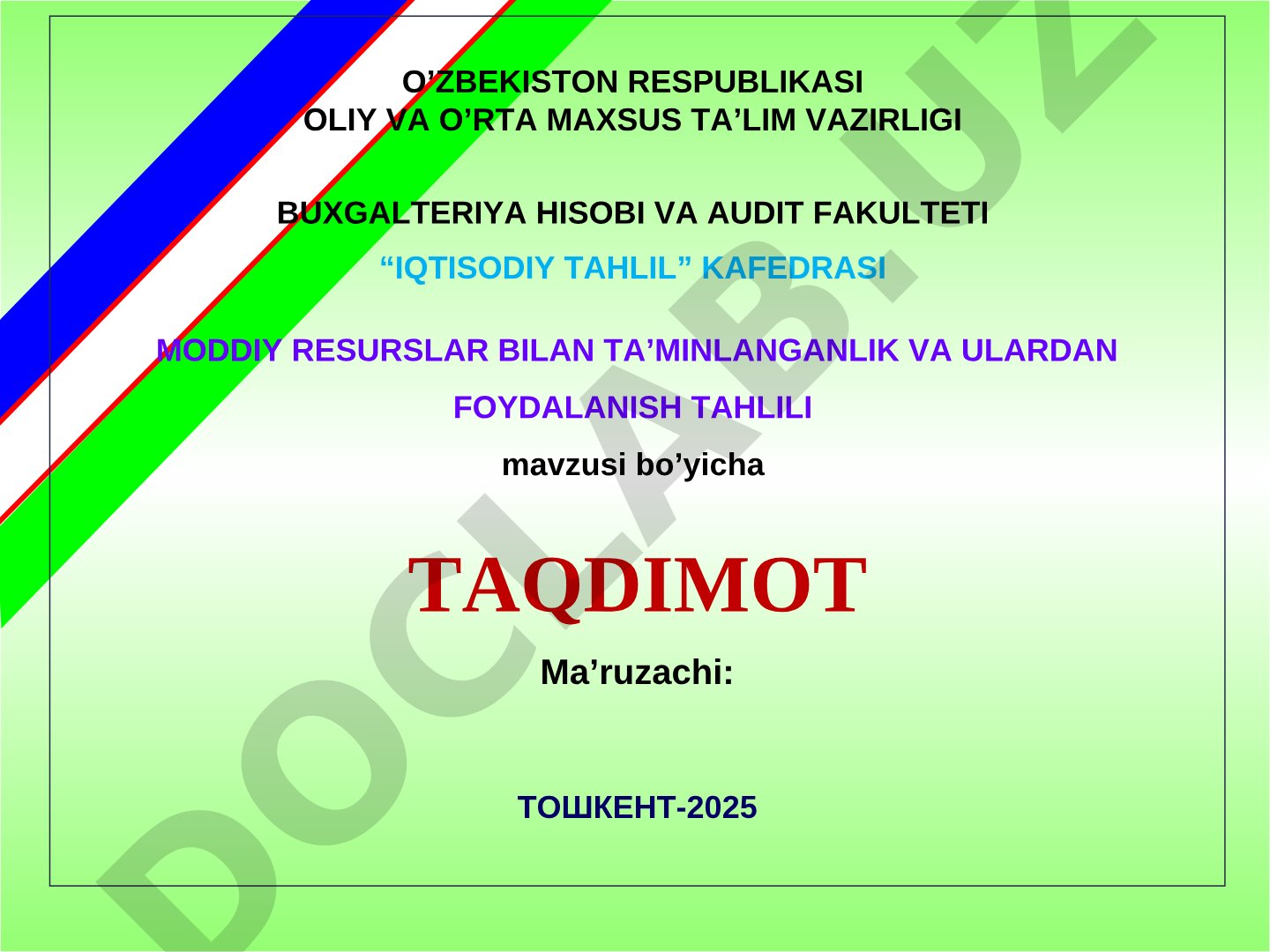 Moddiy resurslar bilan ta'minlanganlik va ulardan foydalanish tahlili