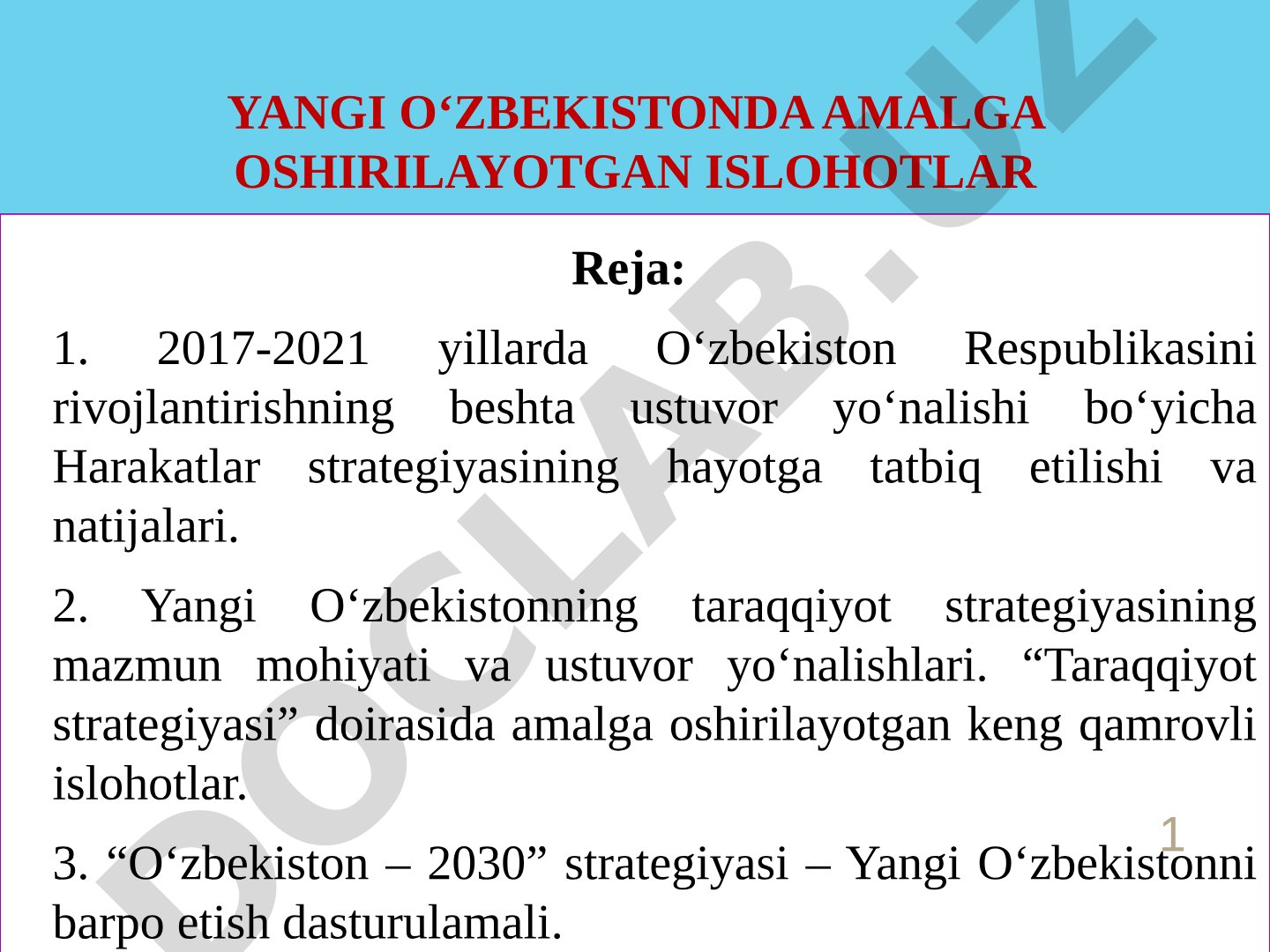 Yangi O‘zbekistonda amalga oshirilayotgan islohotlar