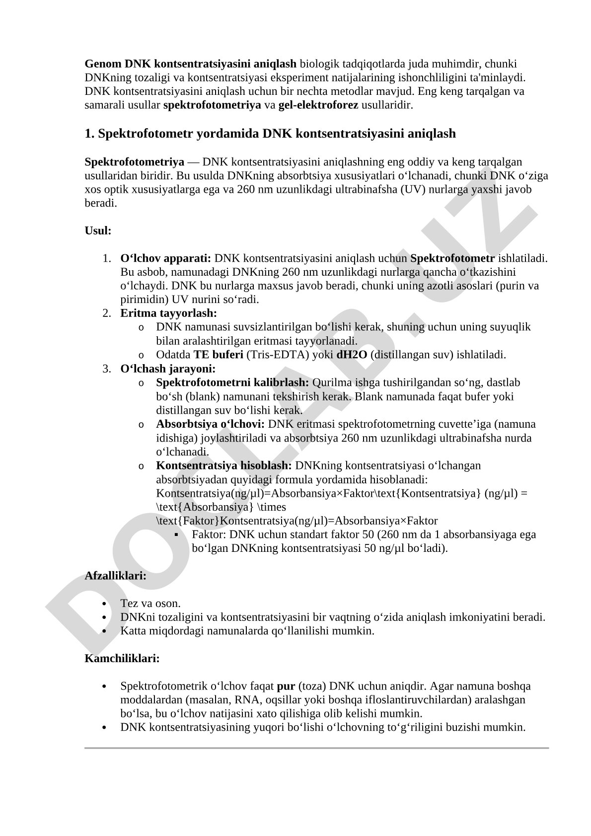 DNK kontsentratsiyasini aniqlash usullari