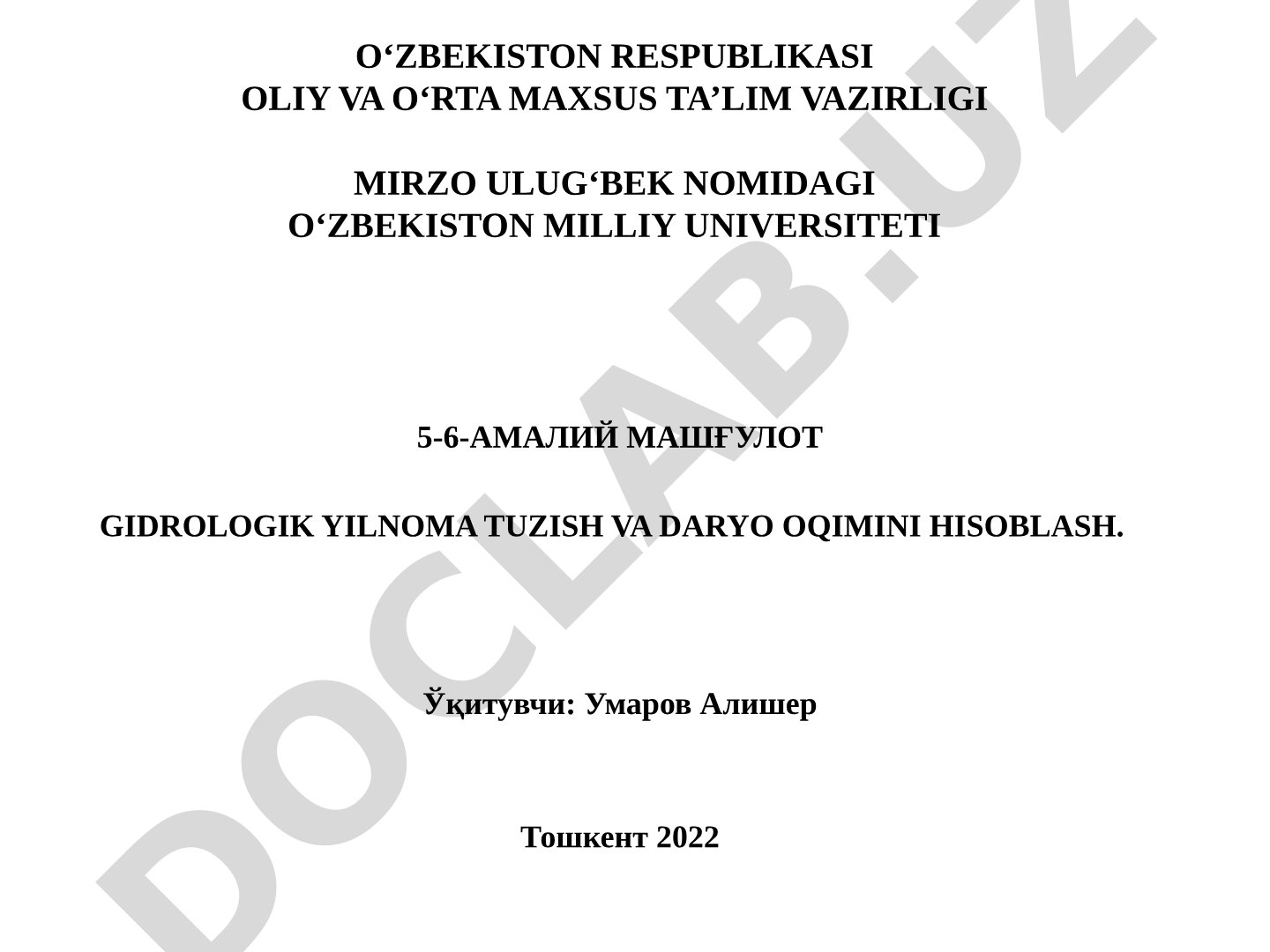 Gidrologik yilnoma tuzish va daryo oqimini hisoblash
