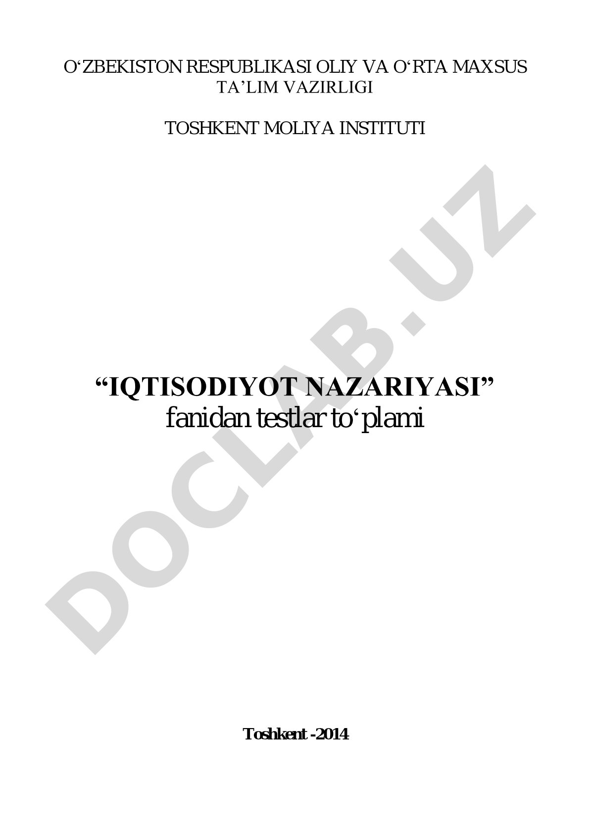 Iqtisodiyot nazariyasi fanidan testlar to‘plami