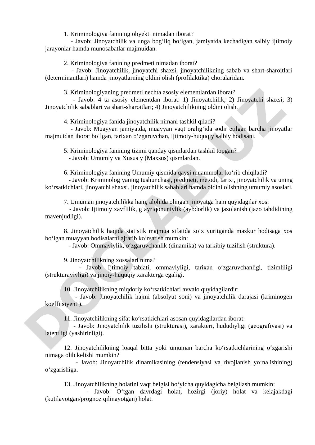Kriminologiya fanining obyekti, predmeti va tizimi