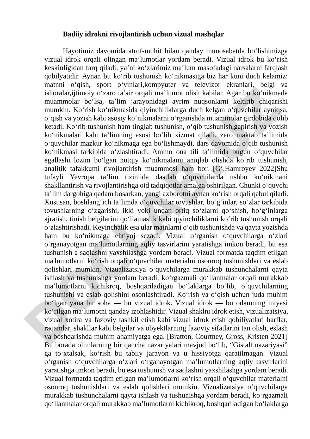 Badiiy idrokni rivojlantirish uchun vizual mashqlar