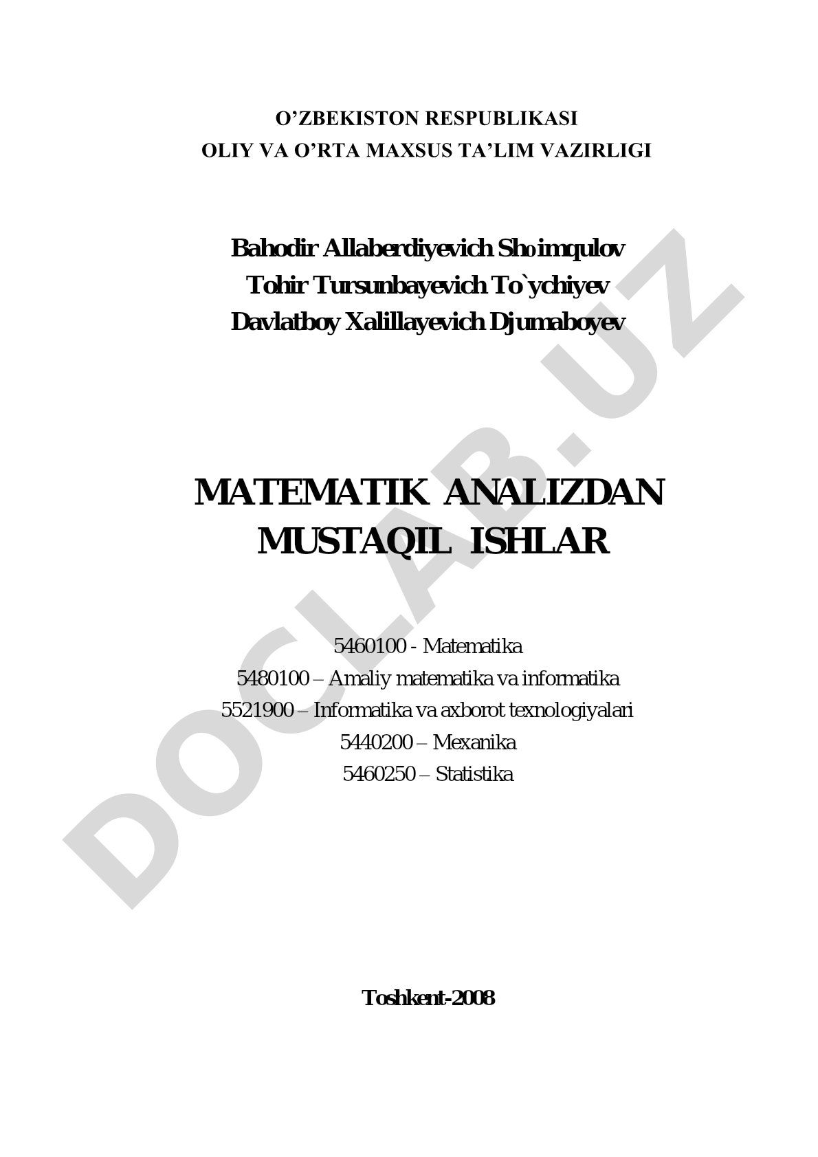 Matematik analizdan mustaqil ishlar