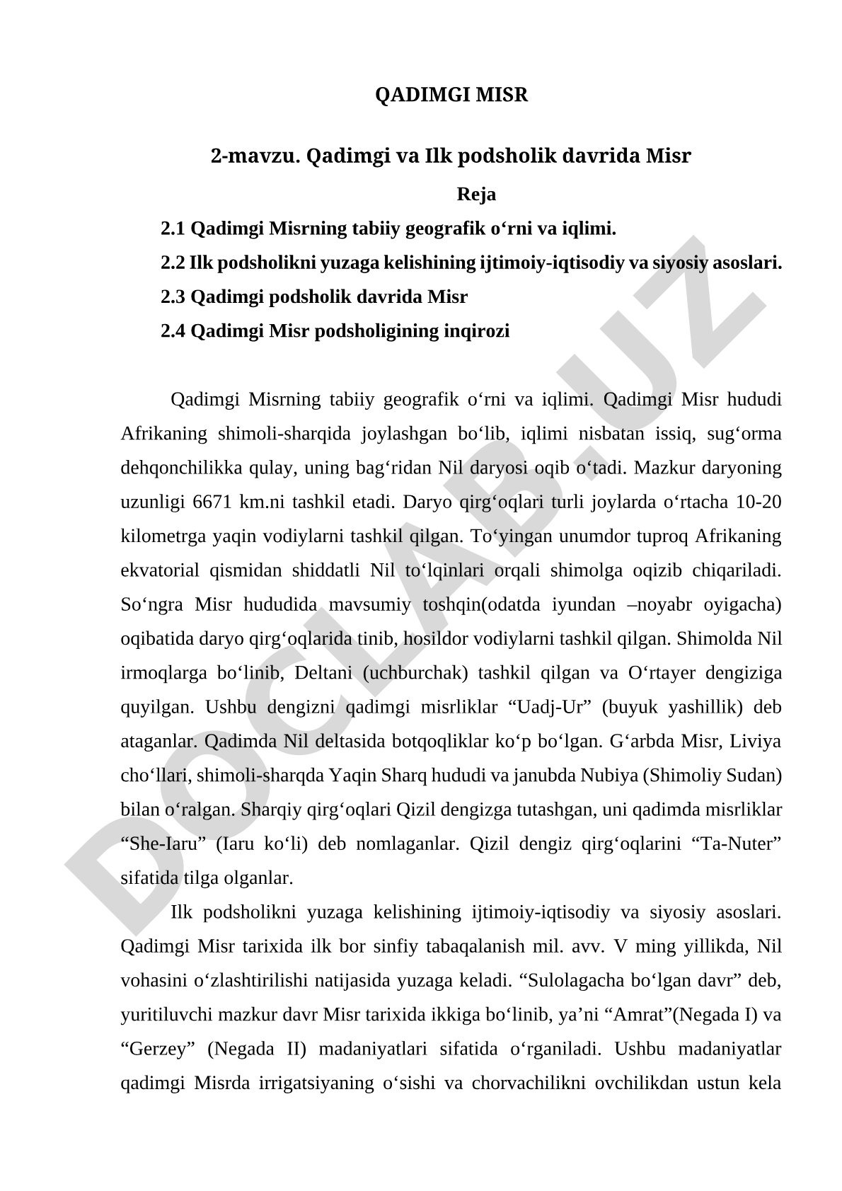 Qadimgi va Ilk podsholik davrida Misr