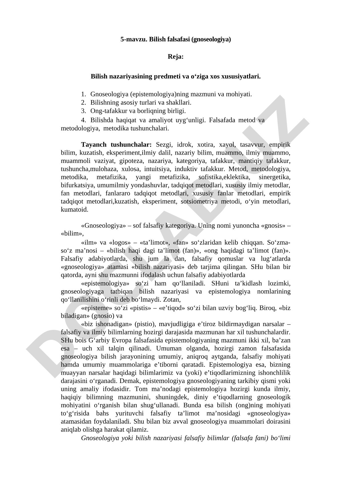 Bilish falsafasi (gnoseologiya)