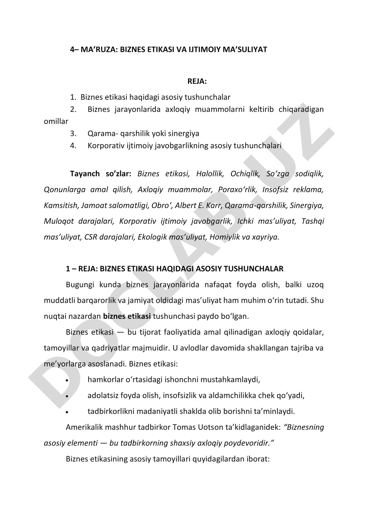 Biznes etikasi va ijtimoiy mas’uliyat