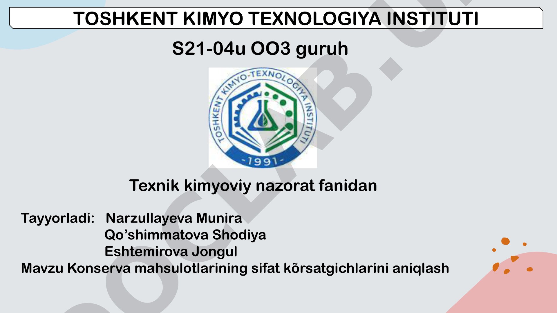 Konserva mahsulotlarining sifat ko'rsatkichlarini aniqlash