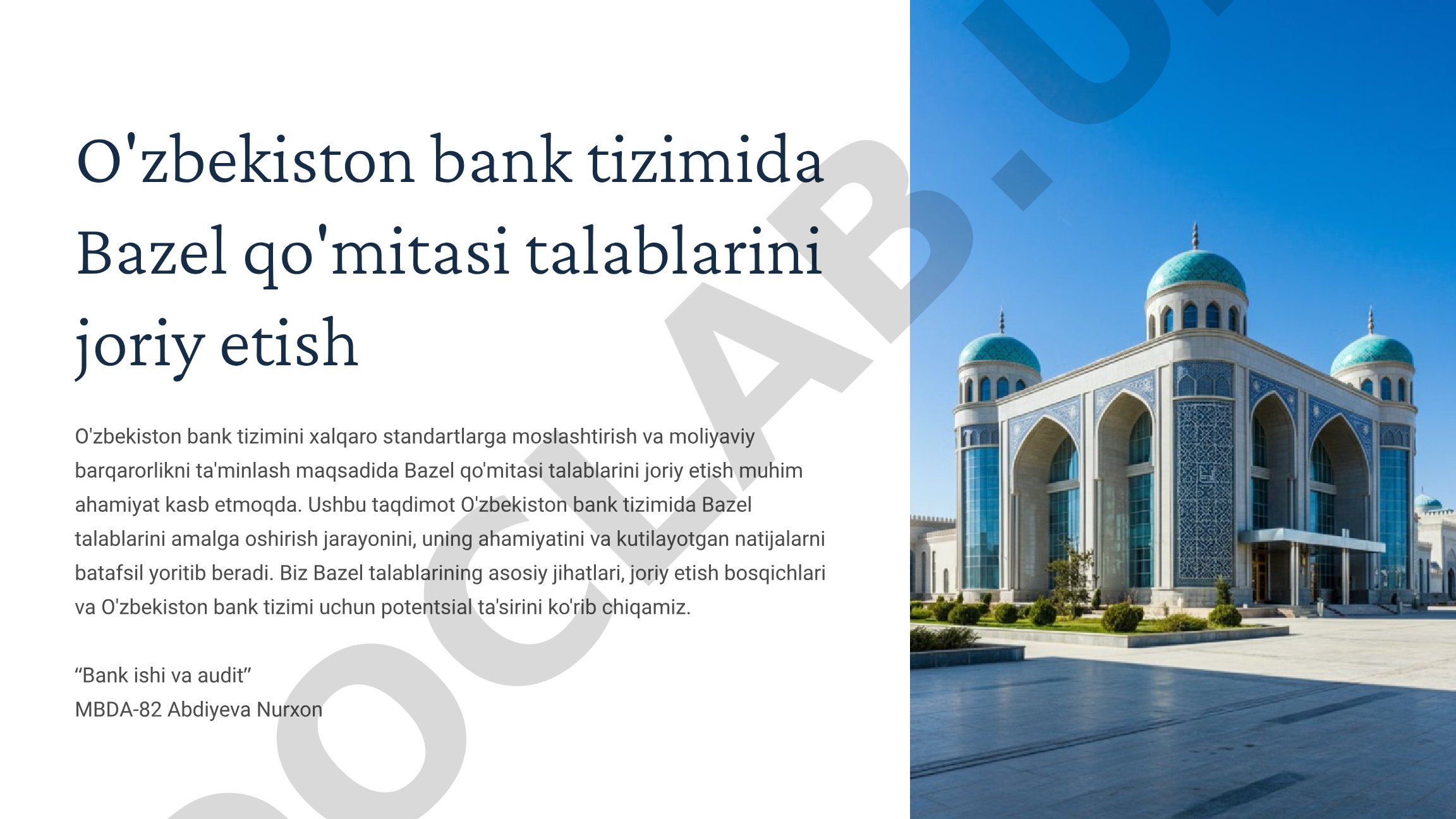 O'zbekiston bank tizimida Bazel qo'mitasi talablarini joriy etish