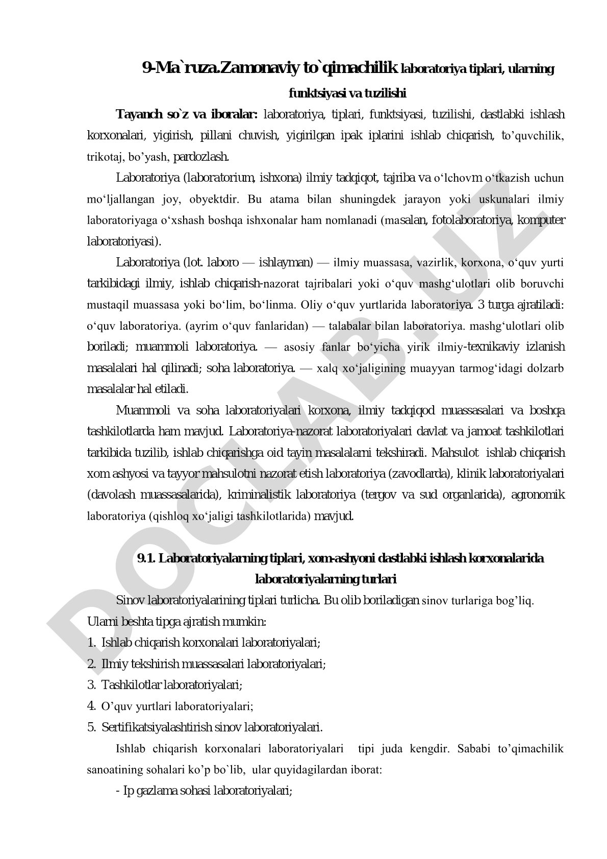 Zamonaviy to`qimachilik laboratoriya tiplari, ularning funktsiyasi va tuzilishi