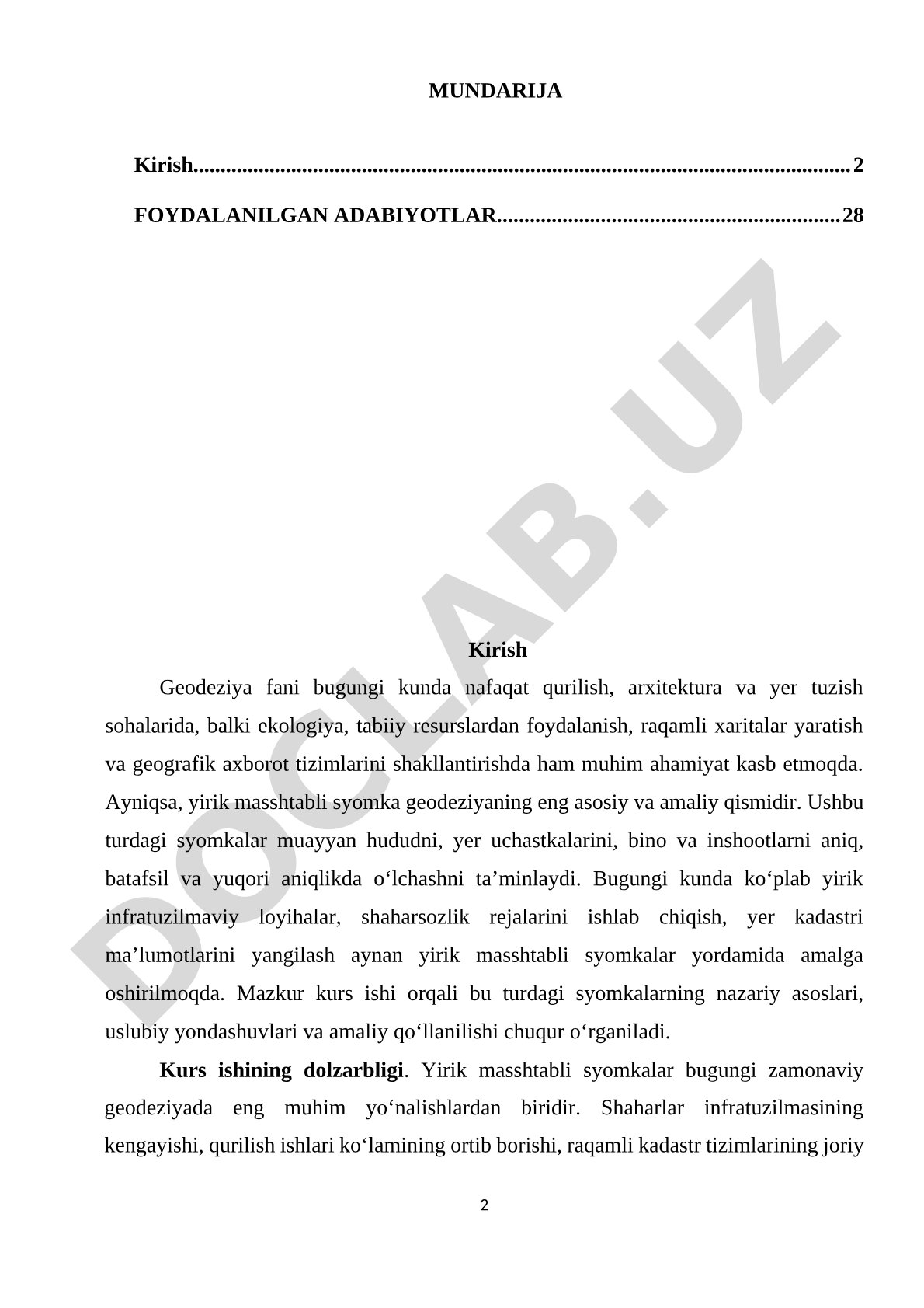 Yirik masshtabli syomkaning nazariy asoslari, usullari, aniqlik talablari va