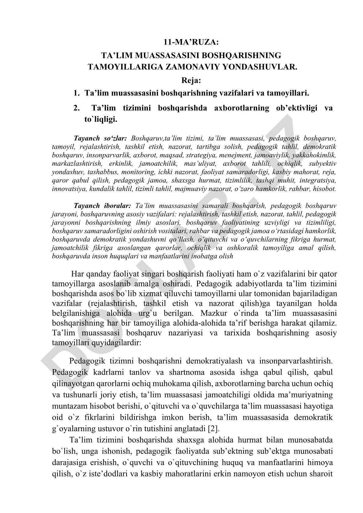 Ta'lim muassasasini boshqarishning tamoyillariga zamonaviy yondashuvlar