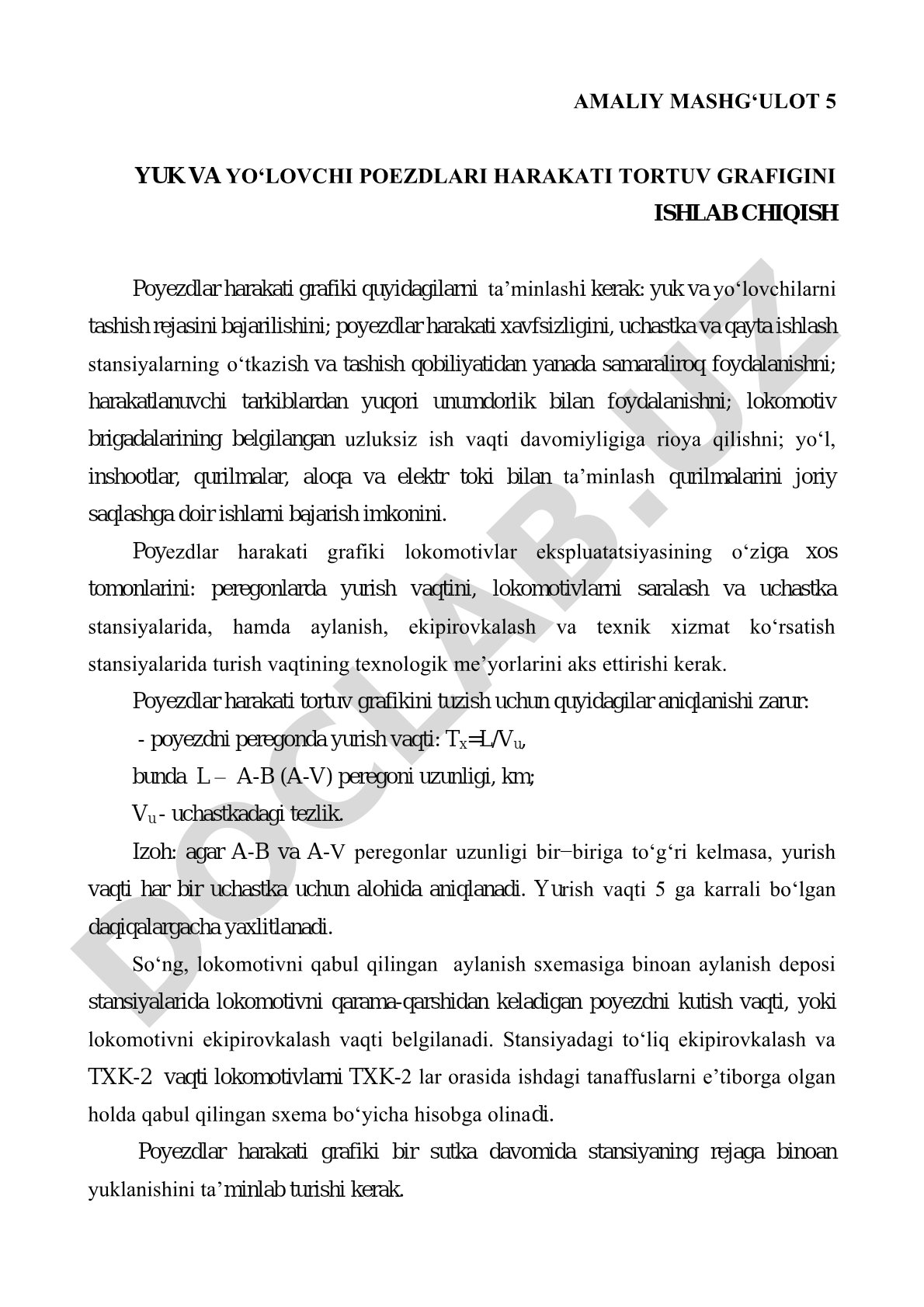 Yuk va yo'lovchi poezdlari harakati tortuv grafigini ishlab chiqish