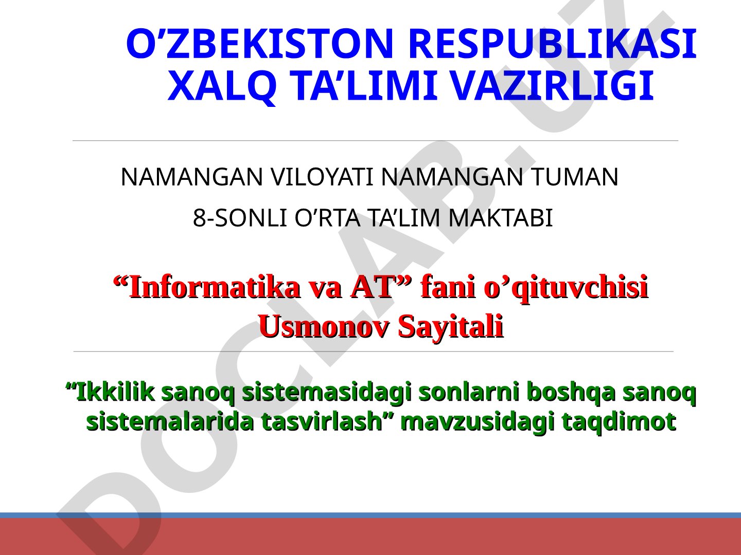 Ikkilik sanoq sistemasidagi sonlarni boshqa sanoq sistemalarida tasvirlash