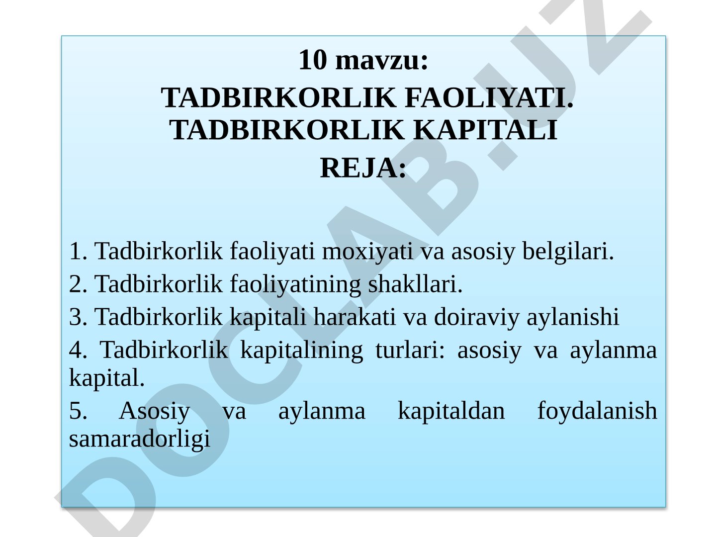 TADBIRKORLIK FAOLIYATI