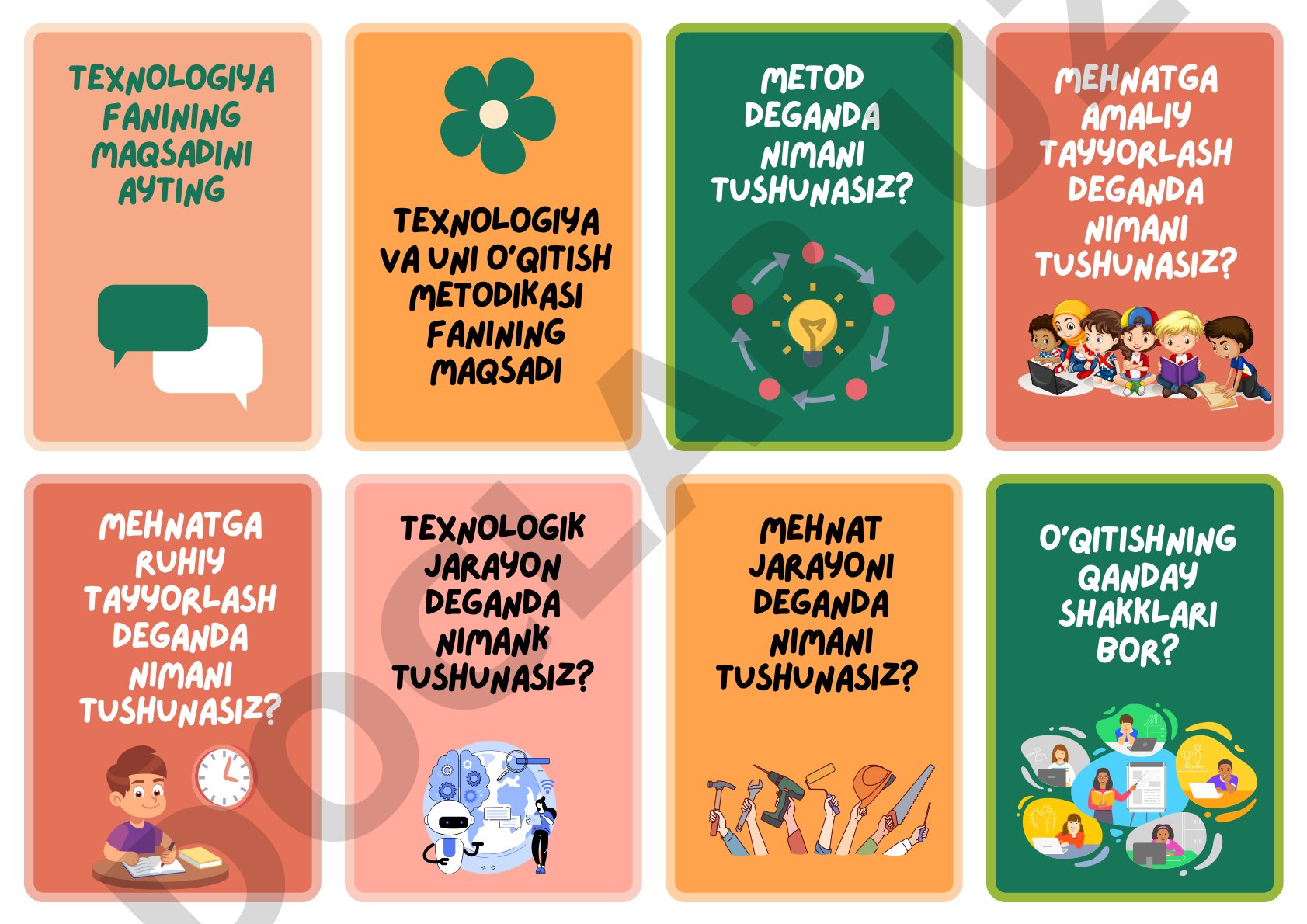 Texnologiya va uni oqitish metodikasi fanidan savollar