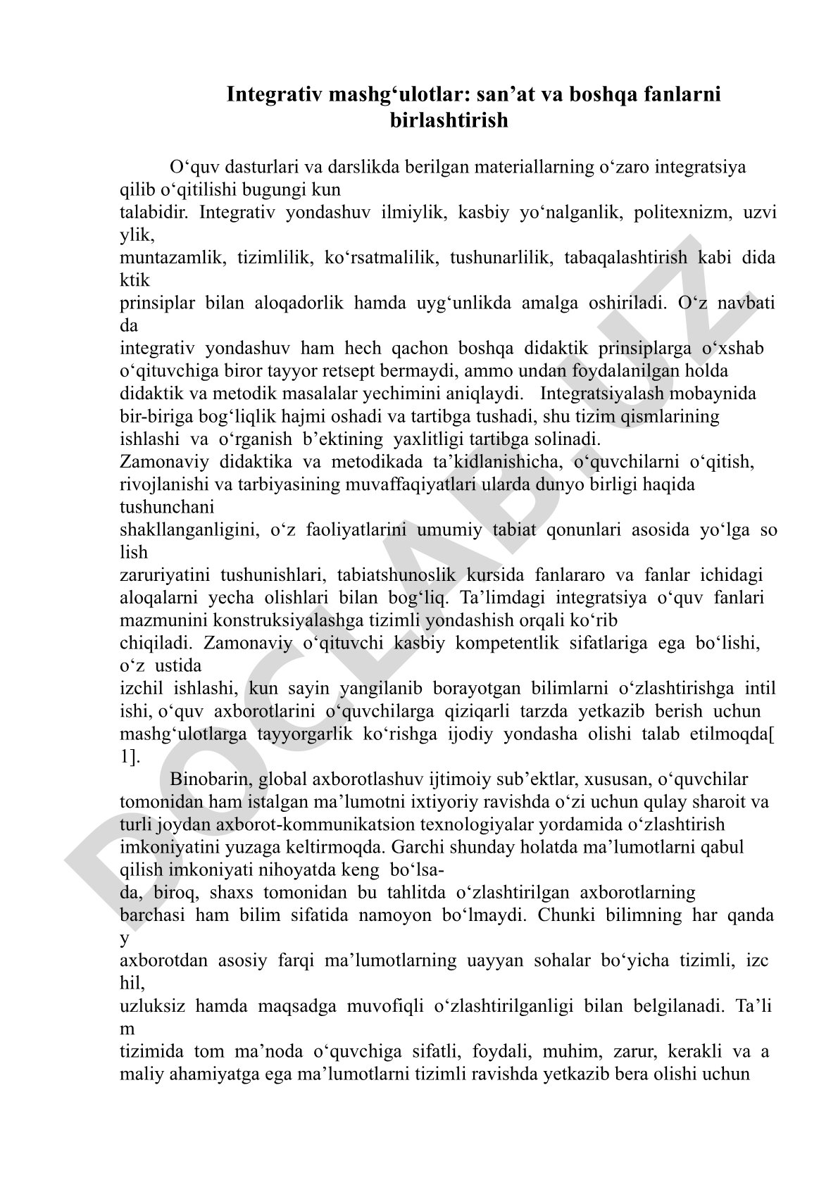 Integrativ mashg‘ulotlar: san’at va boshqa fanlarni birlashtirish