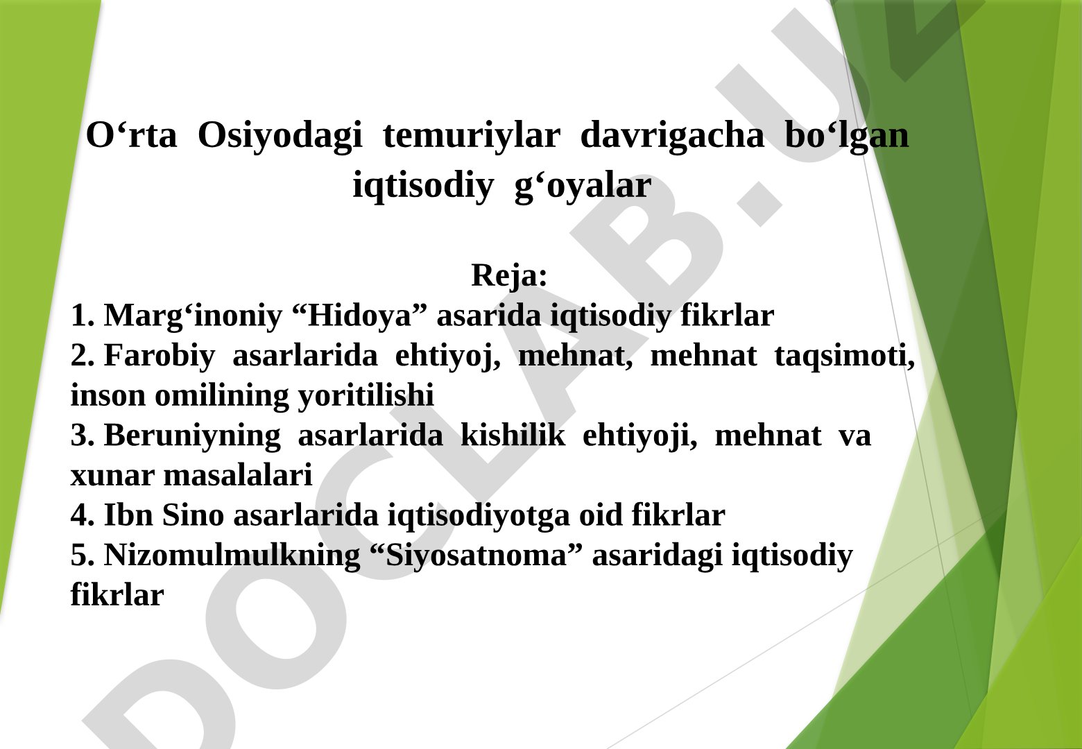 O‘rta Osiyodagi temuriylar davrigacha bo‘lgan iqtisodiy g‘oyalar