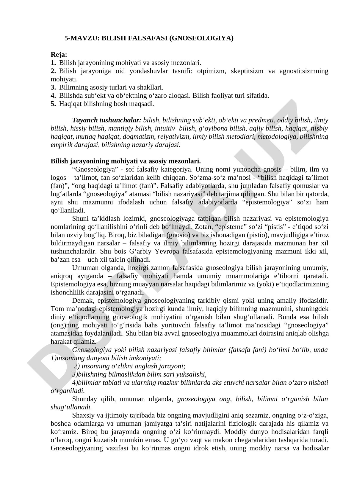 BILISH FALSAFASI (GNOSEOLOGIYA)