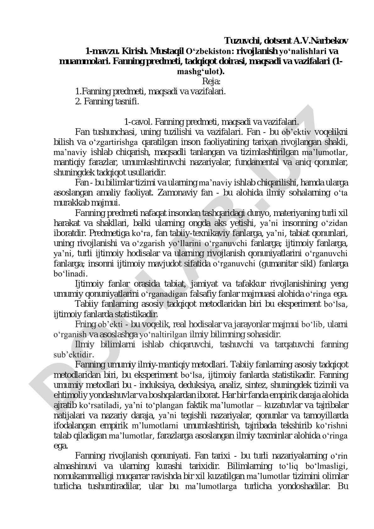 Mustaqil O‘zbekiston: rivojlanish yo‘nalishlari va muammolari