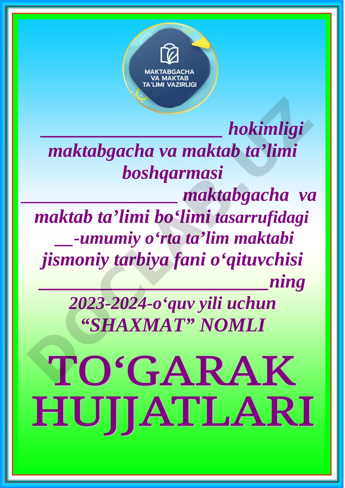 Shaxmat to'garagining 2023-2024 o'quv yili ish rejasi
