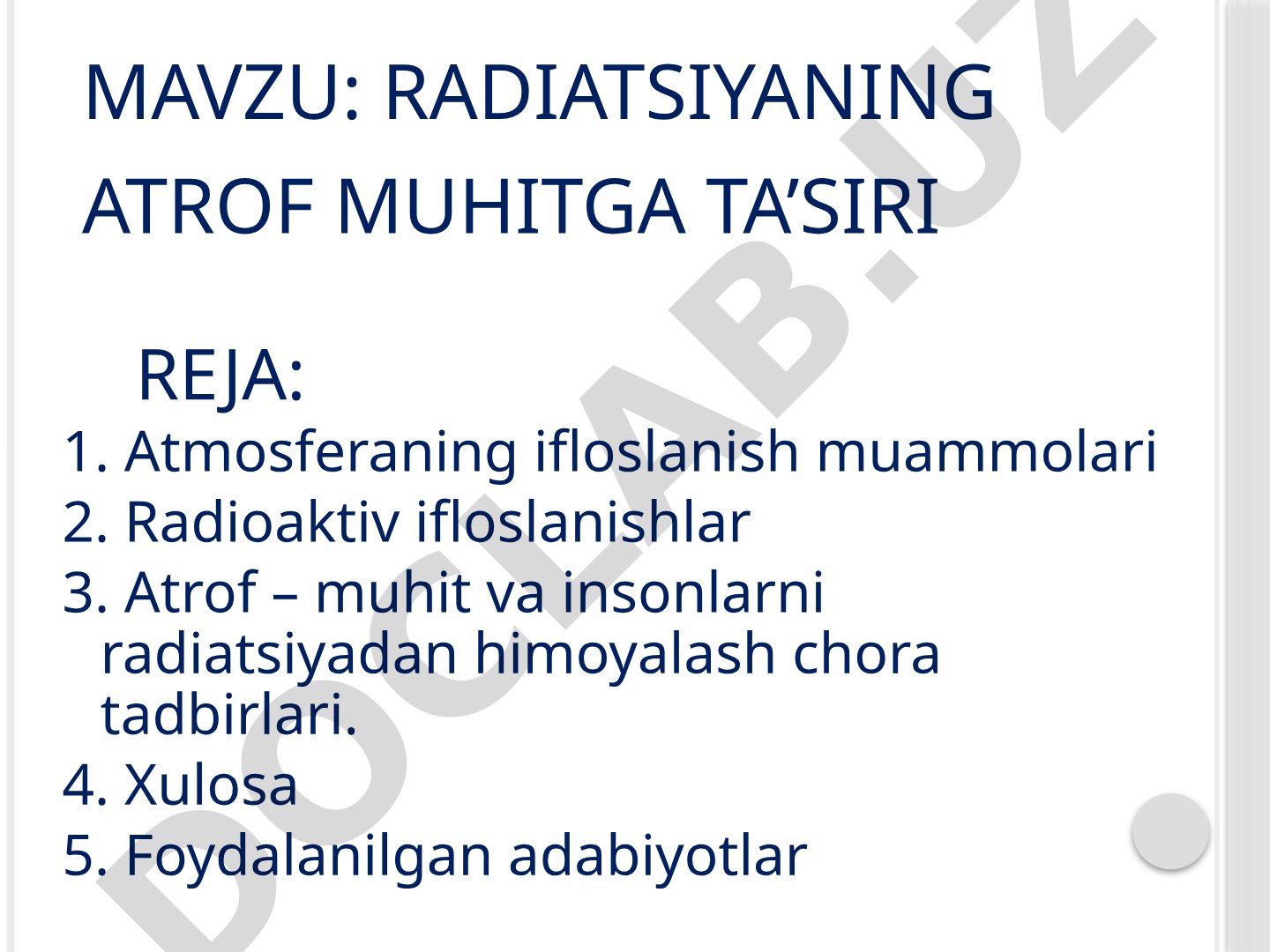 radiatsiyaning atrof muhitga ta’siri