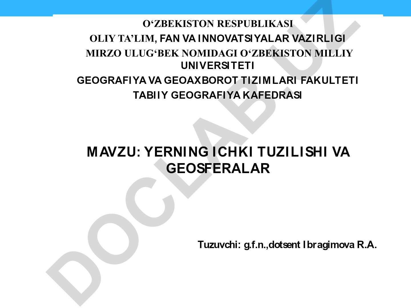 Yerning ichki tuzilishi va geosferalar