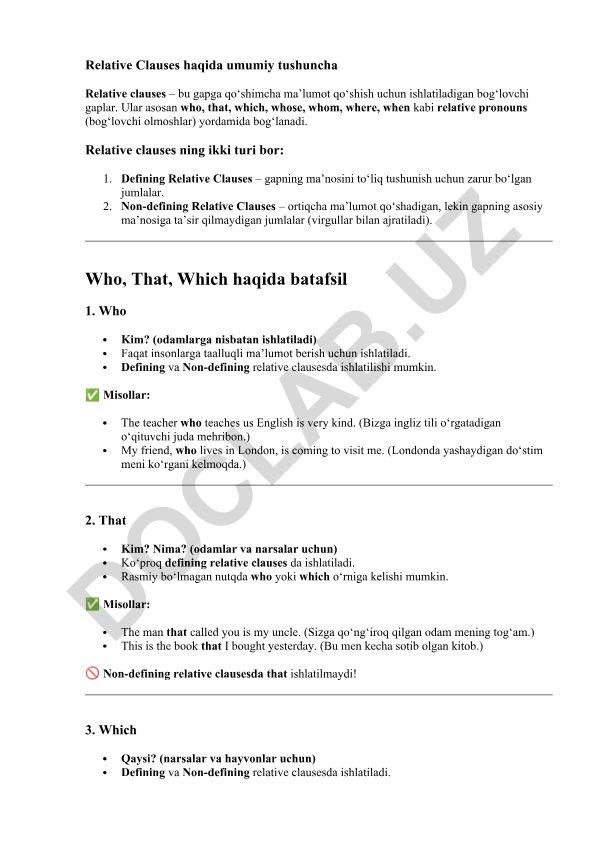 Relative Clauses haqida umumiy tushuncha