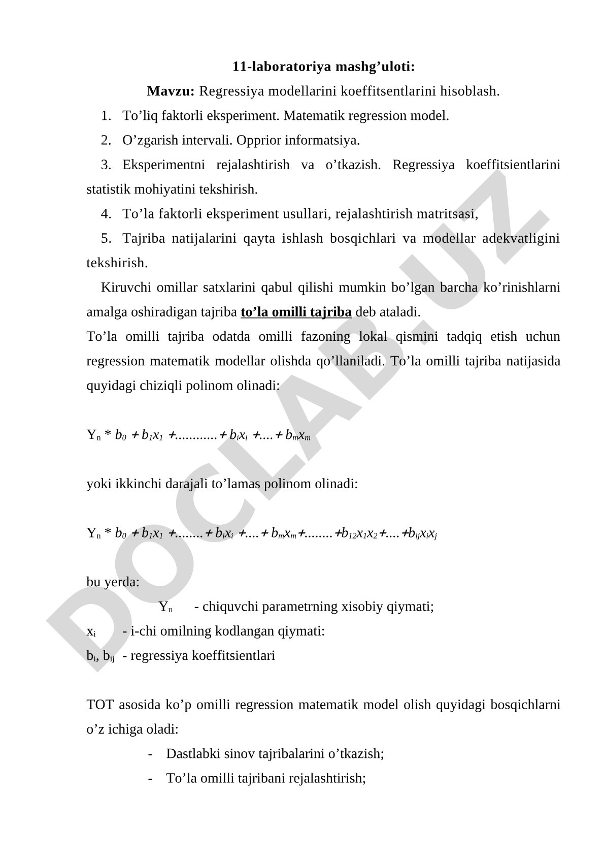 Regressiya modellarini koeffitsentlarini hisoblash