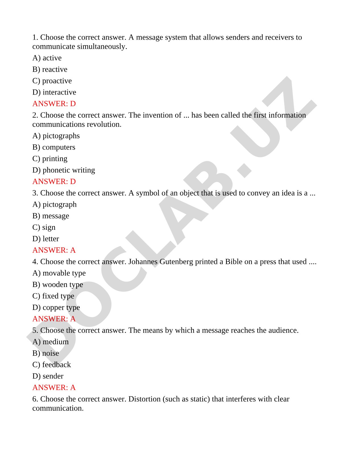 Communication and Media Literacy Test Questions