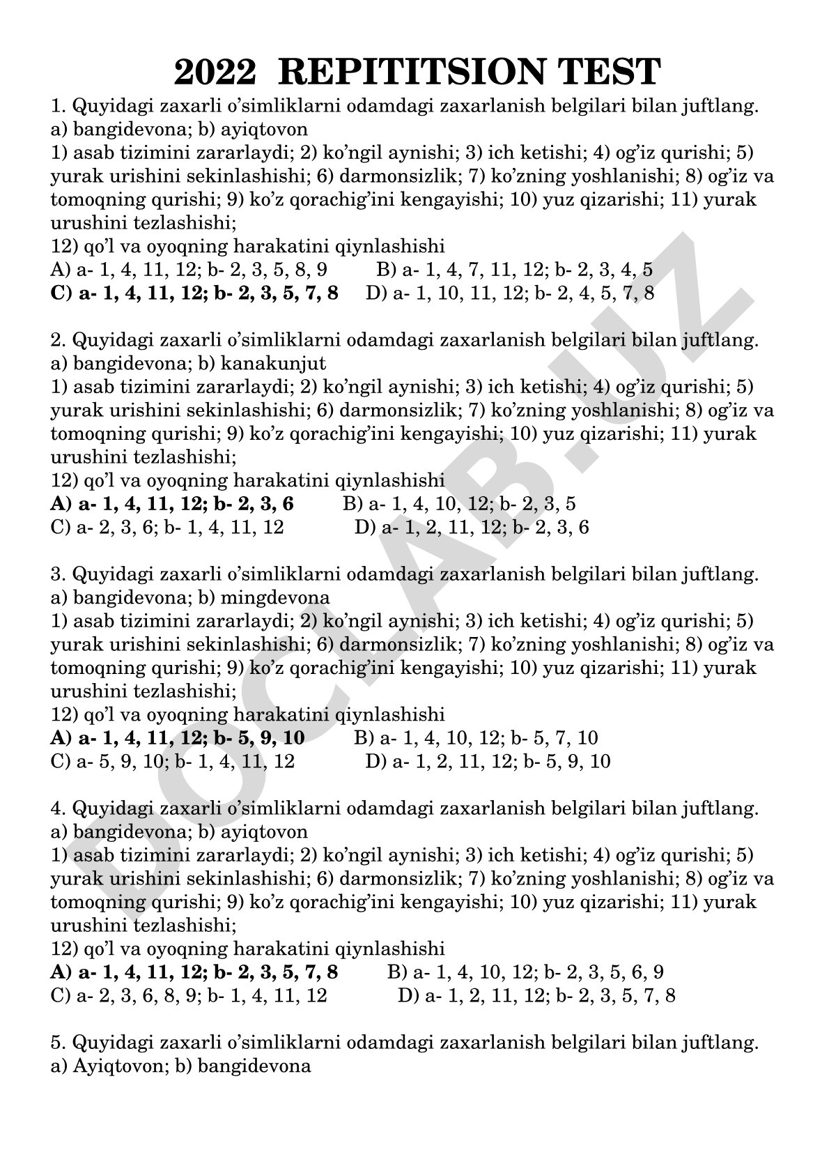 Zaharli o'simliklar va zaharlanish belgilari