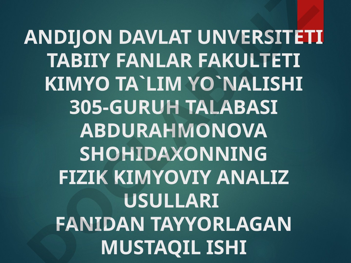 Analizning kimyoviy usullari