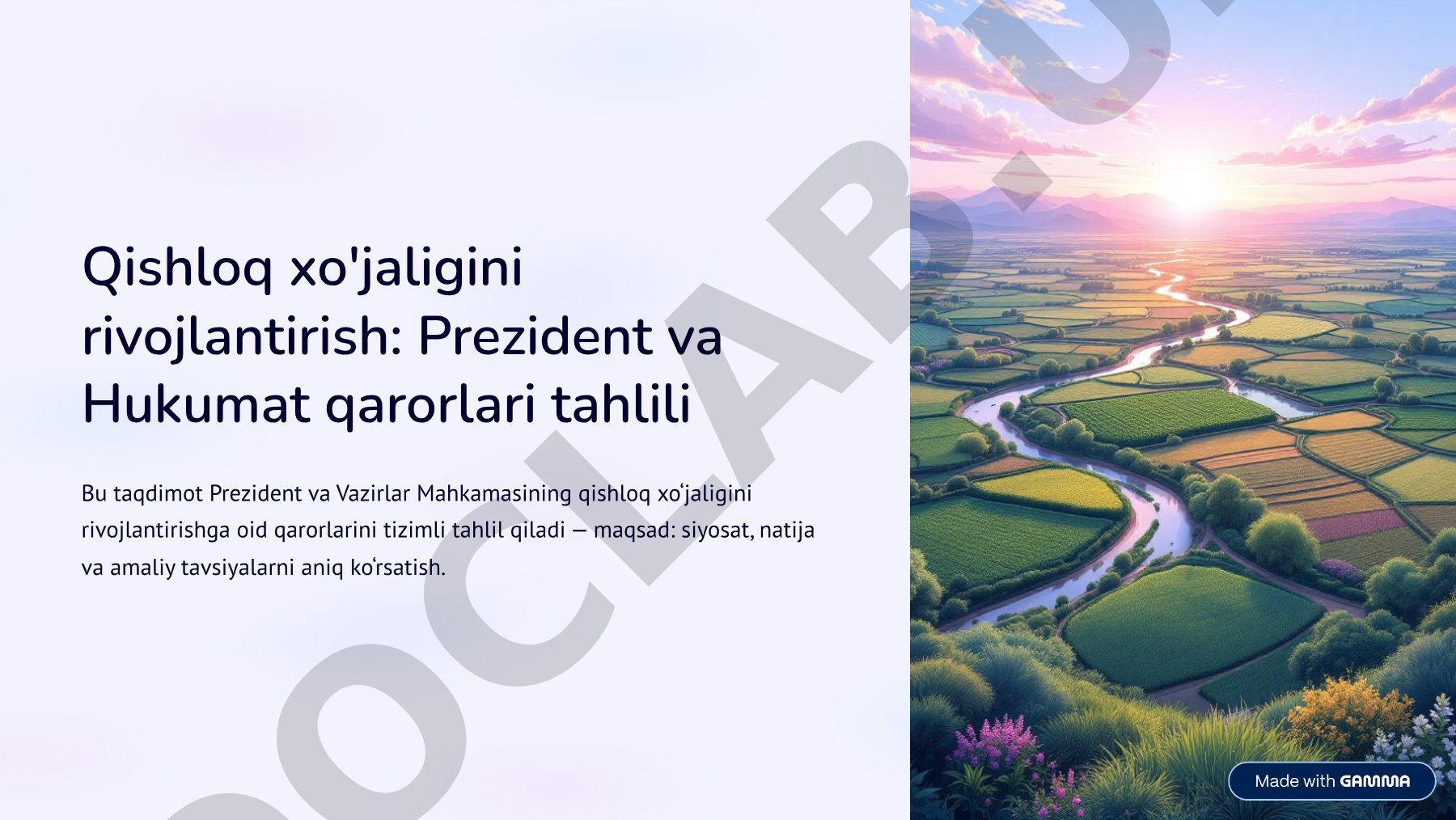Qishloq xo'jaligini rivojlantirish: Prezident va Hukumat qarorlari tahlili