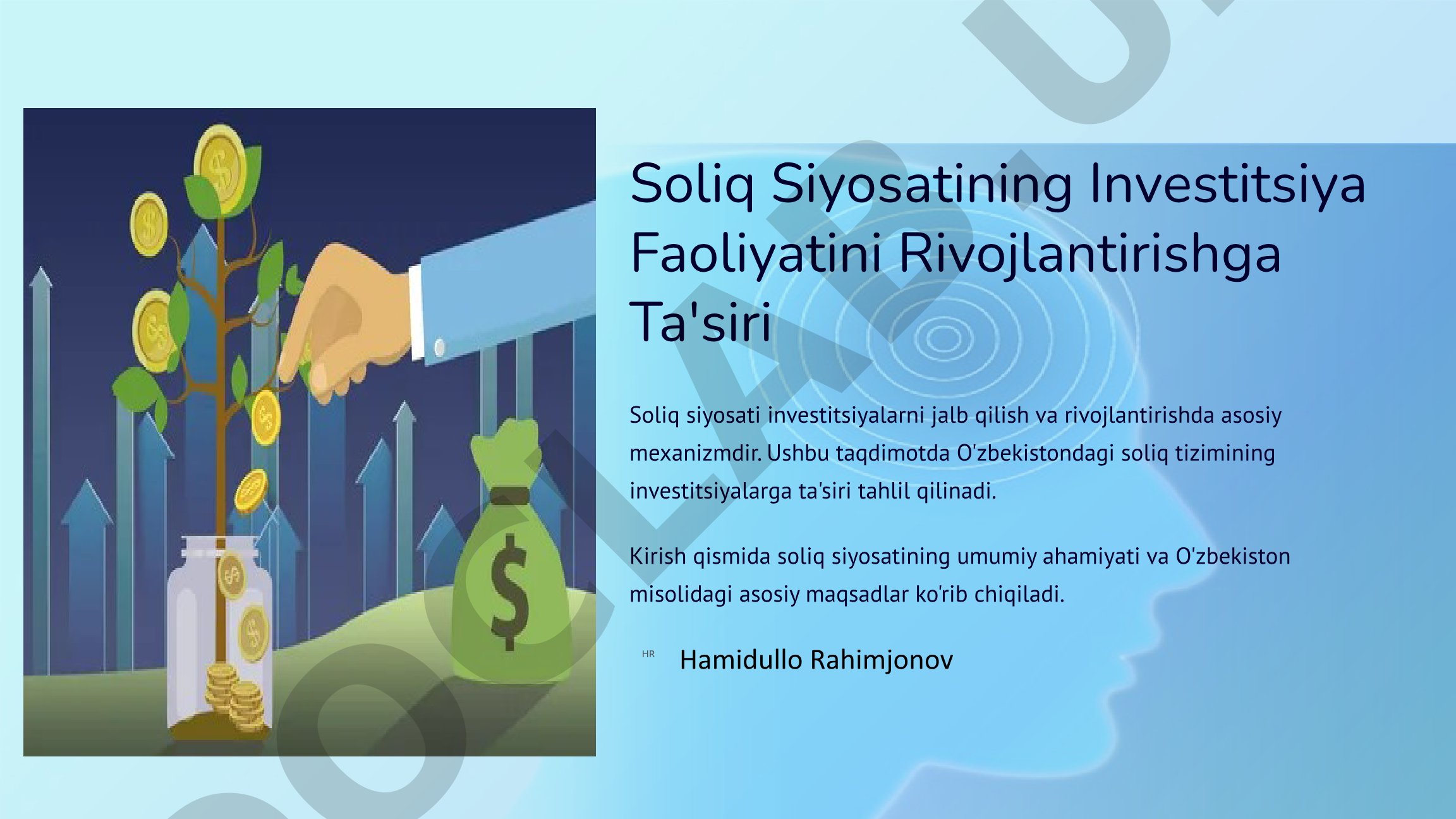 Soliq Siyosatining Investitsiya Faoliyatini Rivojlantirishga Ta'siri