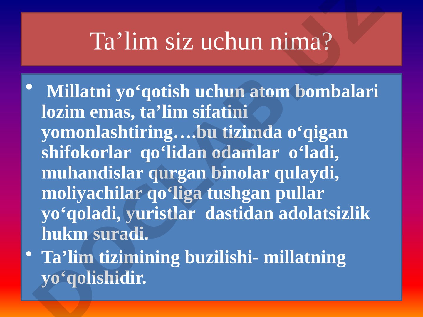 Qozog`iston Respublikasini ha-yo`q texnologiyasi asosida takrorlash
