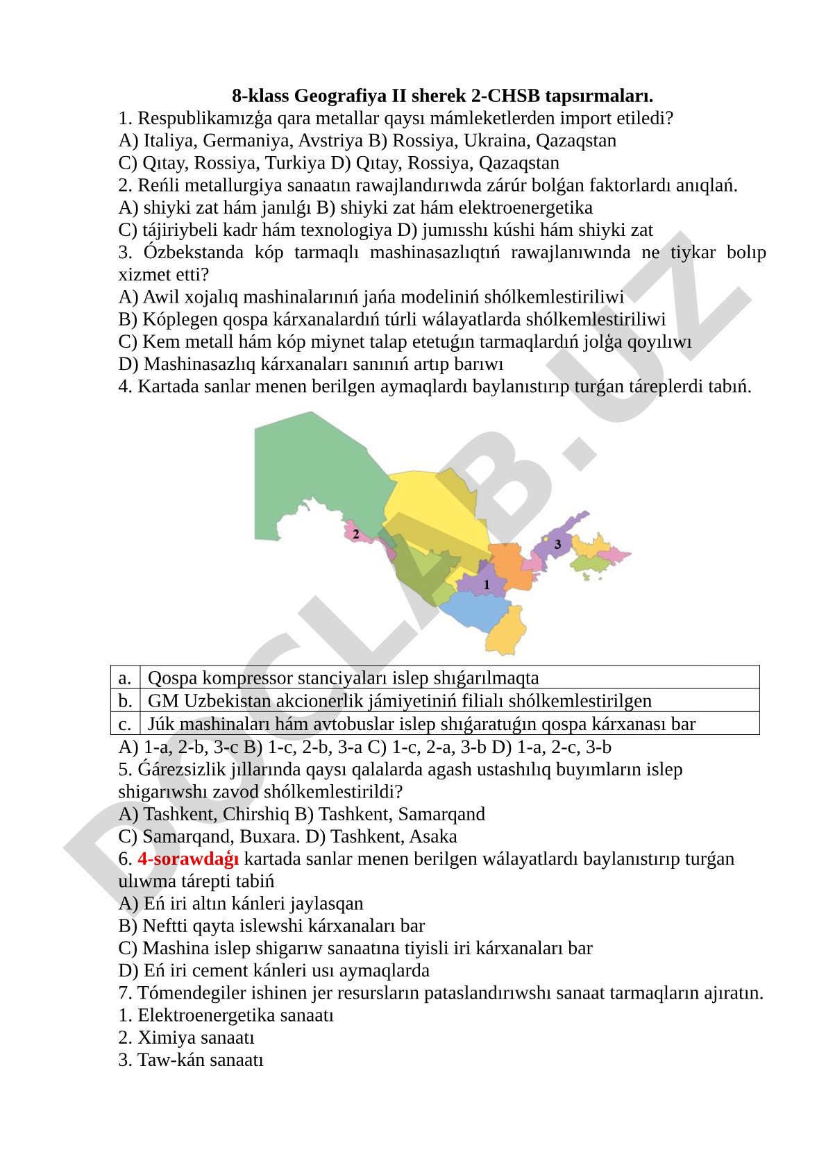 8-klass Geografiya II sherek 2-CHSB tapsırmaları
