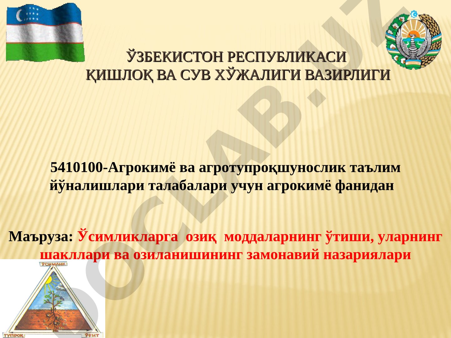 Ўсимликларга озиқ моддаларнинг ўтиши, уларнинг шакллари ва озиланишининг замонавий назариялари