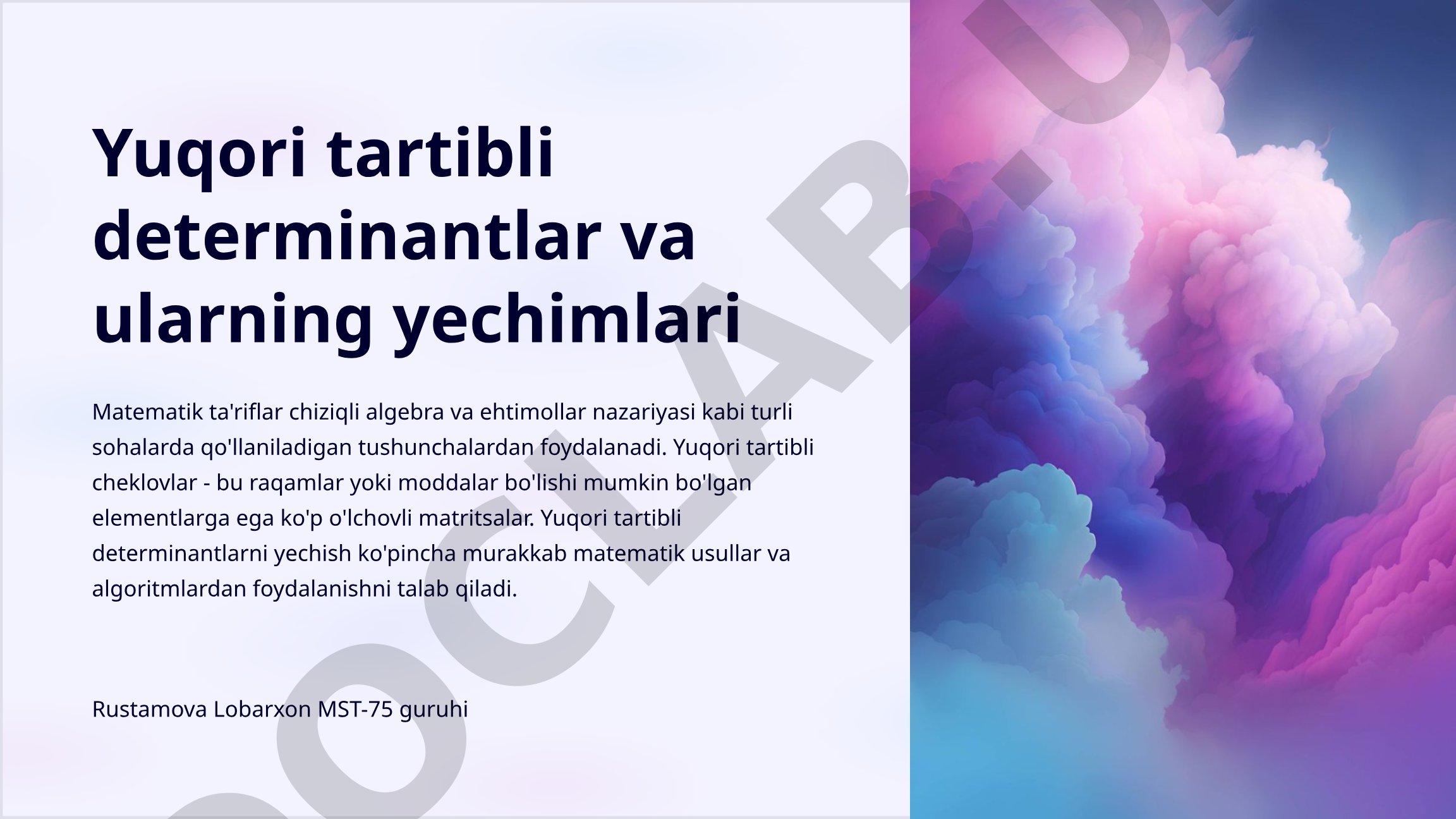 Yuqori tartibli determinantlar va ularning yechimlari