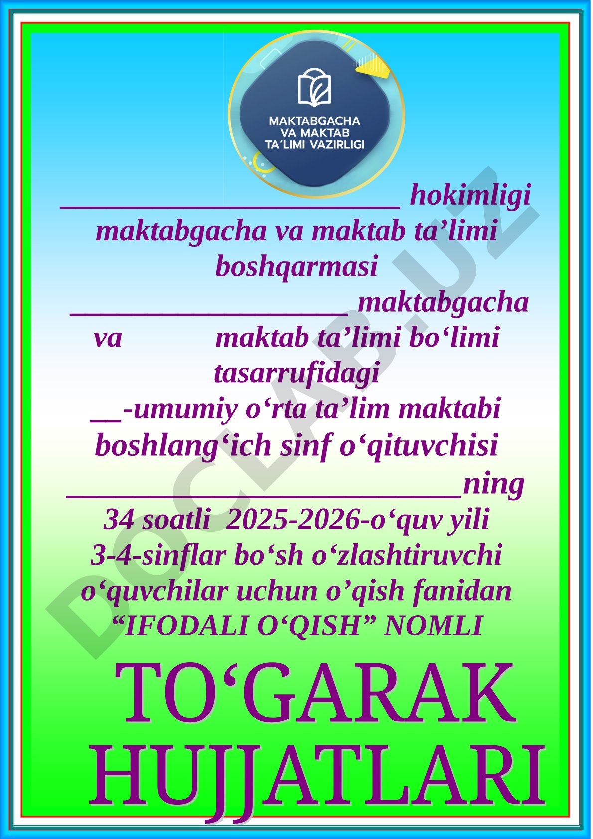 3-4-sinflar uchun ifodali o'qish to'garagi