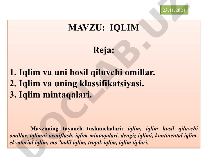 Iqlim va uning hosil qiluvchi omillari