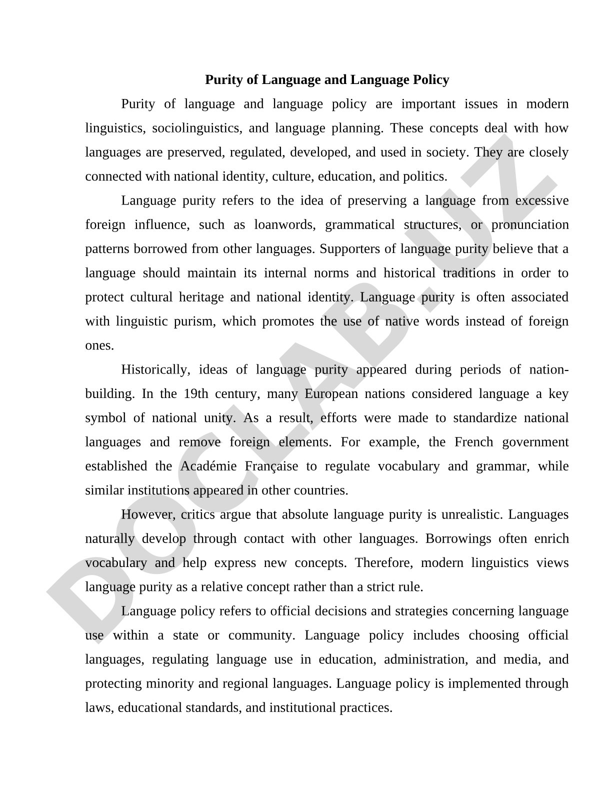 Purity of Language and Language Policy