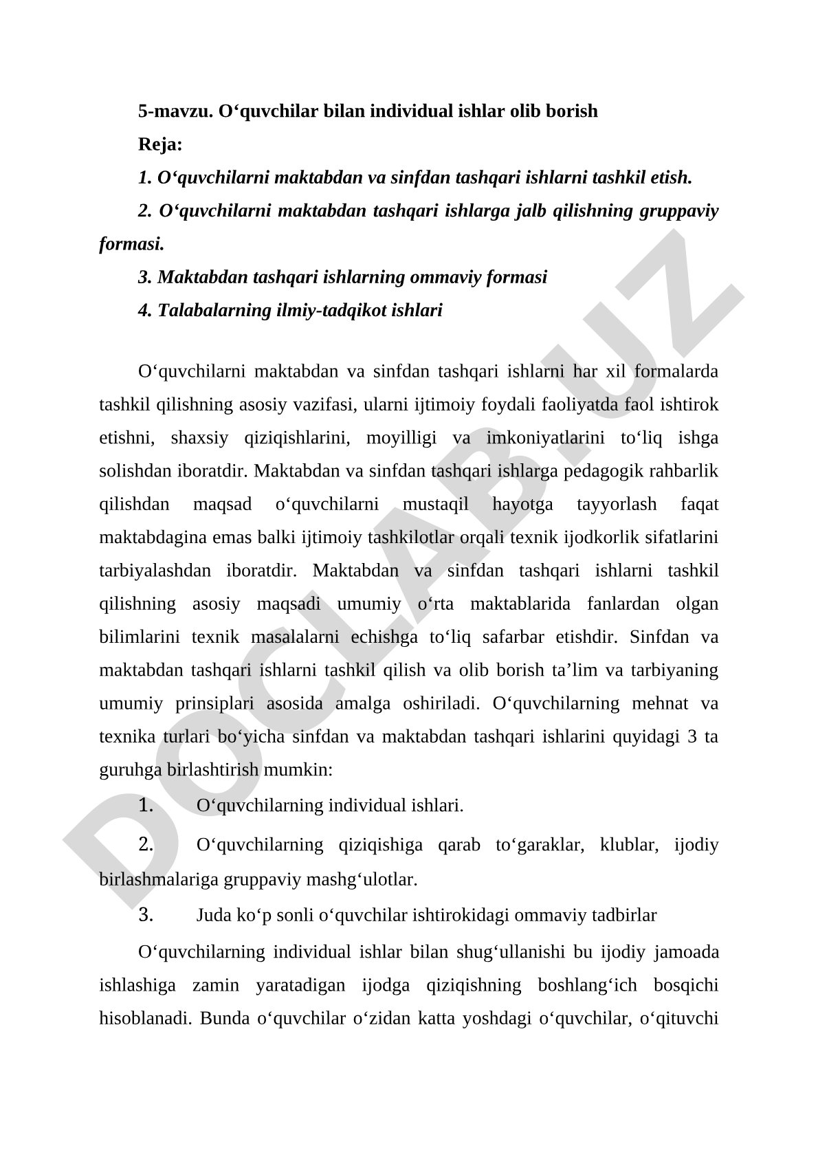 O‘quvchilar bilan individual ishlar olib borish