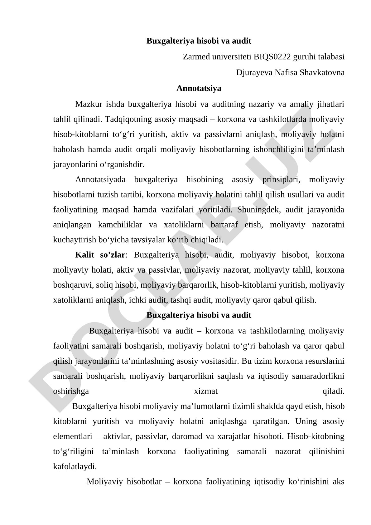 Buxgalteriya hisobi va audit