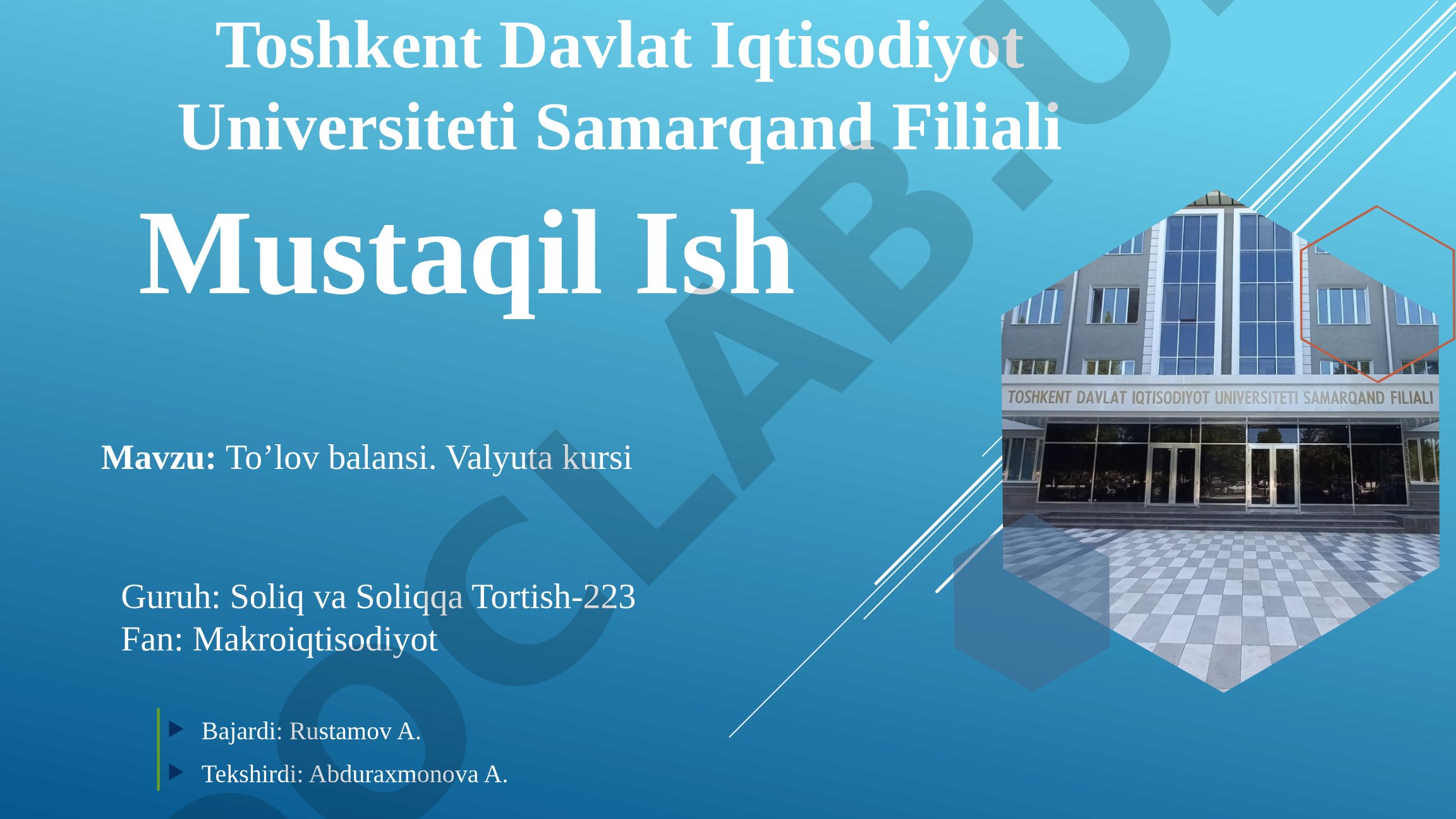 To’lov balansi. Valyuta kursi