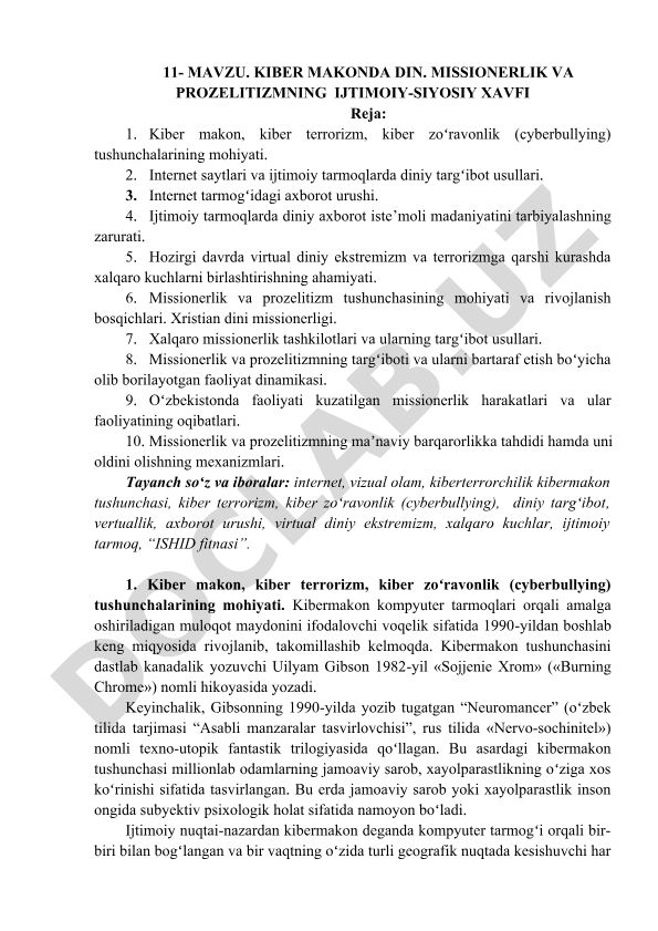 Kiber makonda din, missionerlik va prozelitizmning ijtimoiy-siyosiy xavfi