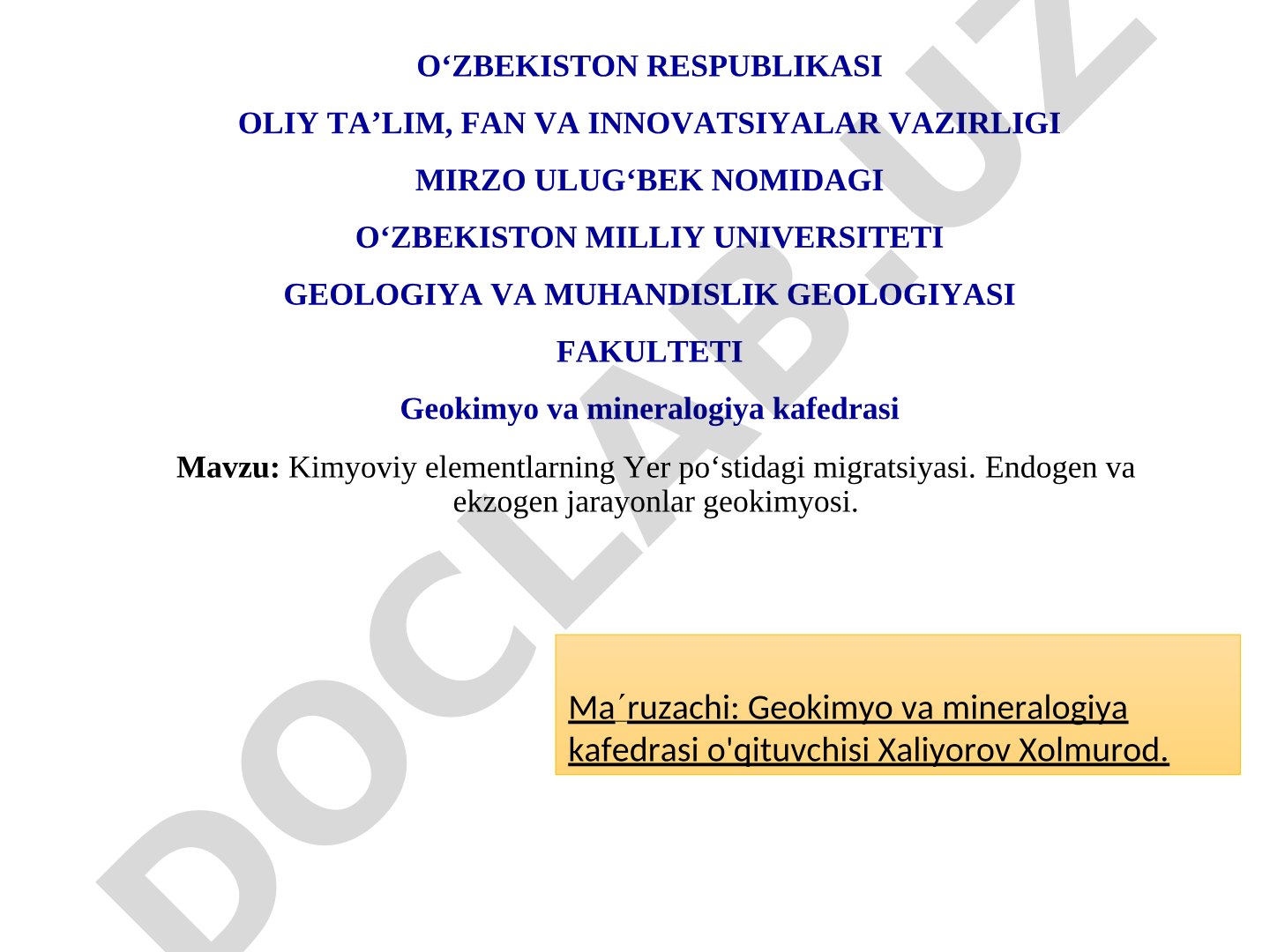 Kimyoviy elementlarning Yer po‘stidagi migratsiyasi. Endogen va ekzogen jarayonlar geokimyosi